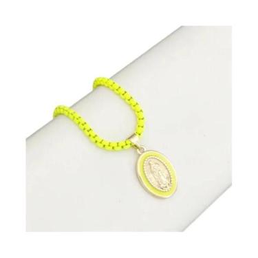 Imagem de Colar Choker Com Pingente Oval De Nossa Senhora Em Esmalte, Corrente C