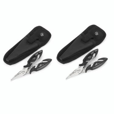 Imagem de Chiffonade Pacote com 2 alicates de pesca de aço inoxidável - Removedor de anzol multifuncional, abridor de anel dividido, ferramentas de pesca para água salgada/pesca em água doce (preto)