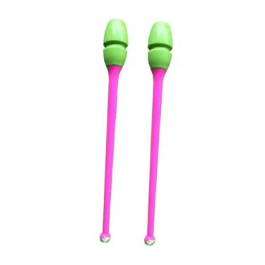 Imagem de oshhni 2x Bastões de Ginástica Rítmica com Cabeça de Borracha, Fáceis de Controlar, Portáteis, 45,5 cm (17,91 polegadas), para Prática e Apresentações, Cabeça Verde