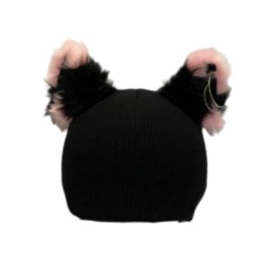 Imagem de KiBcsLic Capa para capacete de esqui, gorro de tricô divertido, acessório decorativo e protetor para capacete de snowboard e esqui, Orelha Rosa Preta