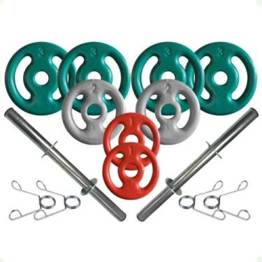 Imagem de Kit com Barras de Halteres e Anilhas Emborrachadas - 18 Kg - BOX INGÁ