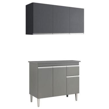 Imagem de Balcão de Cozinha Tatiane com Tampo 100cm e Armário Aéreo Andréia 3 Po