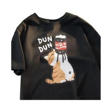 Imagem de Camiseta Feminina Retrô De Verão Estilo Chinoiserie Com Gato Engraçado