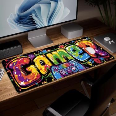Imagem de Tapete de mesa de cenário de couro, mouse pad de arte colorida grande teclado de computador mousepad para jogos à prova d'água protetor e capa de mesa, tapete de mouse decorativo de couro PU para