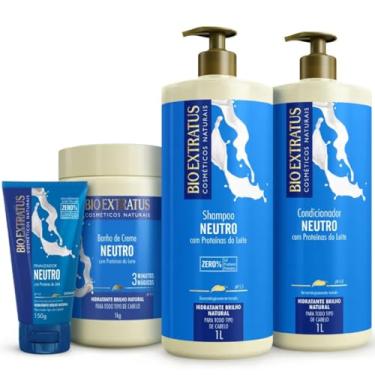 Imagem de Kit Completo BIO EXTRATUS Linha Neutro 4 Produtos: Shampoo, Condicionador, Banho de Creme e Finalizador com Proteínas do Leite, Hidratação, Proteção, Brilho e Maciez para Todos os Tipos de Cabelos