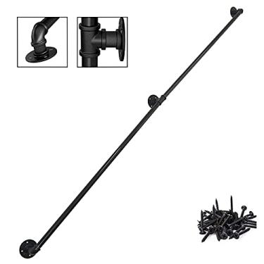 Imagem de AkosOL Corrimão de escada - kit completo, corrimão de tubo preto industrial de escada com suporte de parede, casa contra a parede, grades internas e externas para idosos