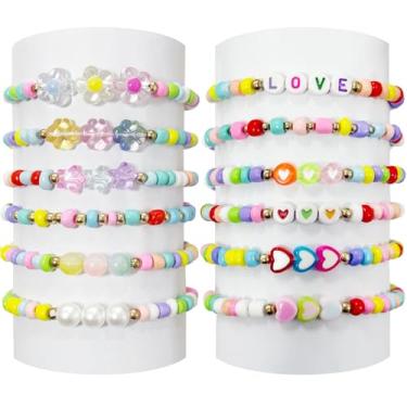 Imagem de 12 pulseiras da amizade para mulheres, pulseira de dia dos namorados com cores doces e contas de coração, joias fofas presentes para o dia de Galentinas, lembrancinhas de festa de princesa, festas de