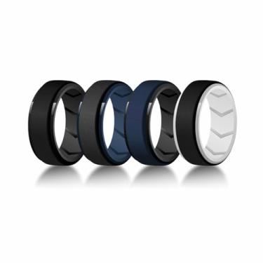 Imagem de Pinannie Pacote com 4 alianças de casamento de silicone para homens, anéis de borracha com ajuste confortável de 8 mm de largura para ele, anel esportivo seguro para o trabalho, para academia, treino