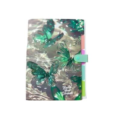 Imagem de Linda pasta de arquivos expansível - Organizador de documentos sanfonado com 5 bolsos, plástico poli impermeável, tamanho A4/carta para escola, escritório, casa, - verde borboleta