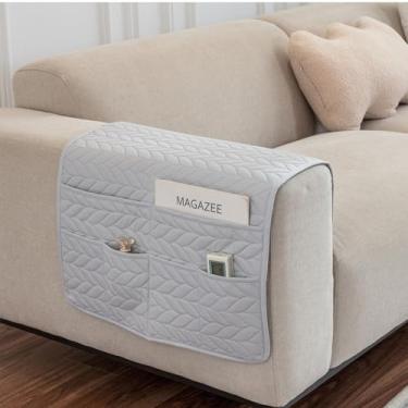 Imagem de BAHULA Organizador de apoio de braço para sofá, à prova d'água, suporte de controle remoto para poltrona reclinável, organizador de poltrona, organizador de braço para TV, livros, revistas, cinza