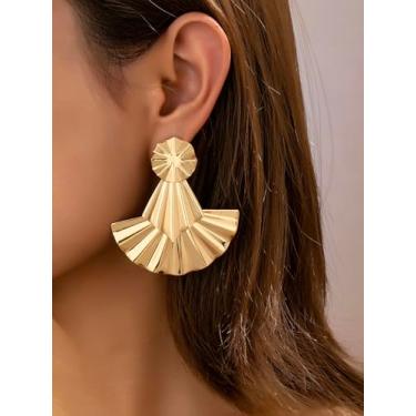 Imagem de Brincos femininos, brincos geométricos simples em forma de leque, adequados para uso diário e férias, dourado