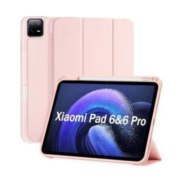 Imagem de Capa para Xiaomi Pad 6/6 Pro 11 Polegadas 2023 Capinha com Compartimento para Caneta Stylus Três Dobras Case Traseira em TPU Macio Função de Ativação/Suspensão Automática - Rosa