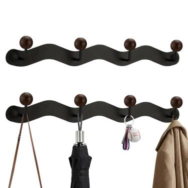Imagem de Frienda 2 cabides para pendurar na parede, metal, madeira, entrada, com 4 ganchos, suporte de chave, gancho para casa, banheiro, quarto, cozinha, bolsa de toalha, chapéu (unmetal, marrom)