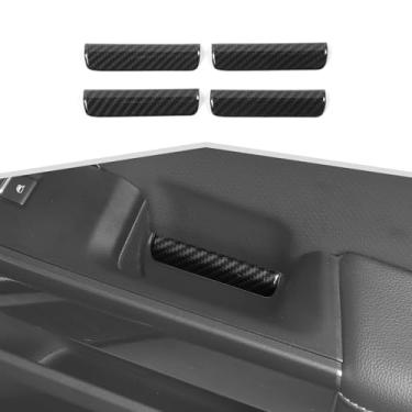Imagem de amayum 4 peças de acabamento interno da maçaneta da porta adequada para Ford F150 2021+ moldura interna da tigela da porta acessórios interiores, grão de fibra de carbono
