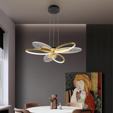 Imagem de Luminária pendente moderna de LED para mesa de jantar, 54W, dimerizável com controle remoto, temperatura de cor 3000K-6000K, altura ajustável, ideal para sala de estar, sala de jantar e kit