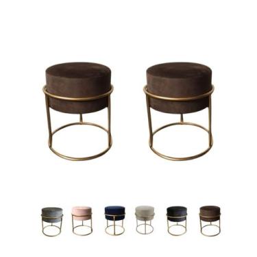Imagem de 2 Puff Banqueta Redondo Base Ferro Veludo Decorativo - Mercadão dos Pu