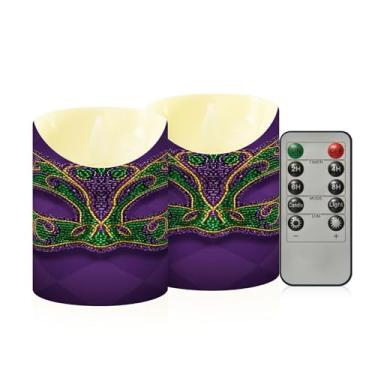 Imagem de Wassud Pacote com 2 máscaras de carnaval velas sem chama com controle remoto, velas realistas cintilantes com temporizador, velas decorativas para Natal, casamento, festa, decoração de casa pequena
