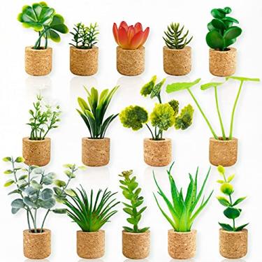 Imagem de Joyibay Ímãs de geladeira para plantas - mini suculentas plantas artificiais ímãs de geladeira adesivos de ímã em vaso fofos para placas magnéticas geladeira decoração de escritório em casa
