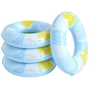 Imagem de Boia de piscina grande de tubo inflável de 4 peças para adultos, tubo interno, anéis de natação, espreguiçadeira, boia para festa na piscina e verão (flor-azul)