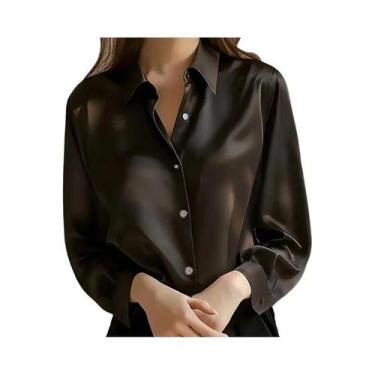Imagem de Camisa Casual Feminina De Manga Longa Em Cetim Elegante plus Size Blus