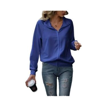 Imagem de Jaqueta Feminina De Tricô Com Zíper E Gola Lapela, Cor Sólida, Caiment