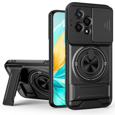 Imagem de SORAKA Capa para Honor 200 Lite 5G com suporte,proteção de lente com janela e capa dupla de PC e TPU compatível com suporte magnético para carro