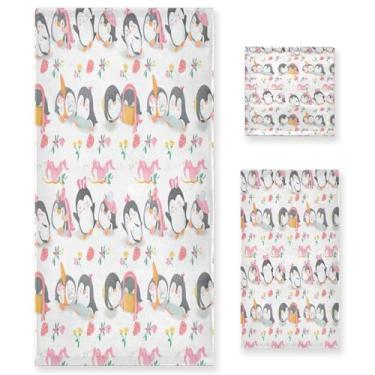 Imagem de xigua Conjunto de toalhas de banheiro com pinguins fofos absorventes macios 3 peças toalha de banho toalha de mão toalhas decorativas para banheiro, academia, hotel, praia, piscina
