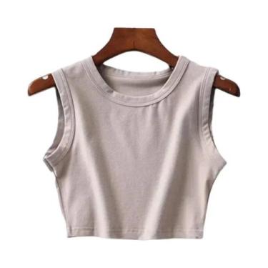 Imagem de Top Cropped Feminino Vintage Branco Estilo Biker Punk Sem Mangas Moda 