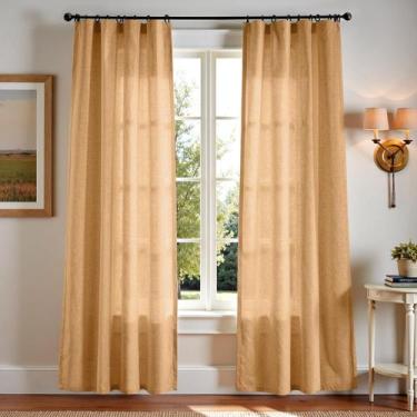 Imagem de Cortinas jinchan Linen Blend 100x213cm, amarelo mostarda, 2 painéis