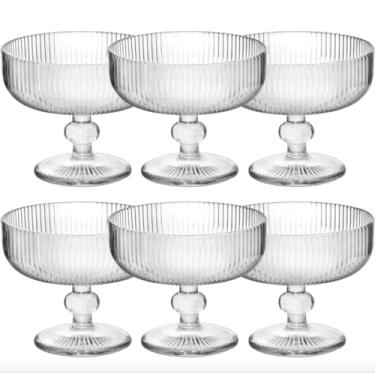 Imagem de Conjunto Premium de 6 Taças de Vidro Canelado 320ml para Sobremesa e Sorvete