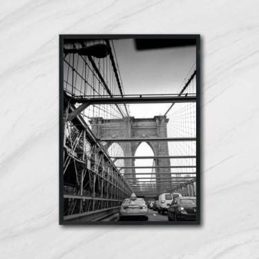 Imagem de Quadro Fotografia Ponte De Brooklyn 45X34Cm Com Vidro Preta
