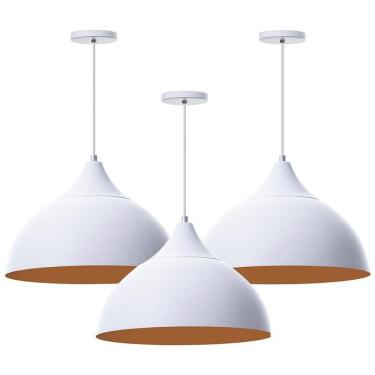 Imagem de Kit 3 Lustres Pendente Meia Lua Branco 40Cm Chapeu Branco