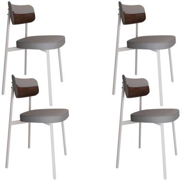 Imagem de Kit 04 Cadeiras Estofada Para Sala de Jantar Astrid Branco C01 Linho Cinza Courino Whisky - Lyam Decor