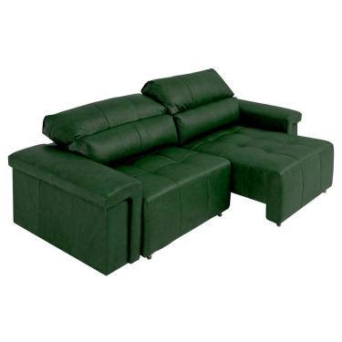 Imagem de Sofá Retrátil e Reclinável 4 Lugares Maitê 256 cm Couro Verde - Gran Belo