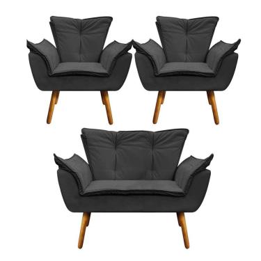 Imagem de Kit Namoradeira e 2 Poltronas Opala Corino Pé Palito D´rossi