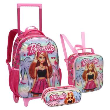 Imagem de Kit Mochila Rodinhas Barbie Princess Blondie Lancheira Estojo Escolar Seanite-Feminino