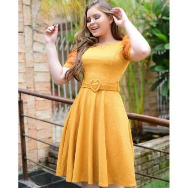 Imagem de Vestido Feminino Com Cinto Midi Rodado Evangélico Social Godê Prinçesa