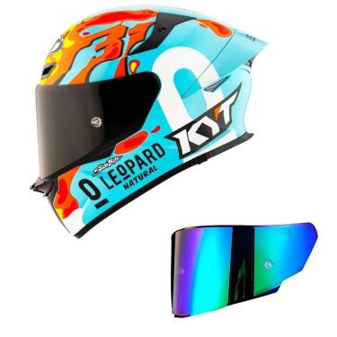 Imagem de Capacete KYT TT Revo Leopard Aragon Azul e Vermelho Mais Viseira Camaleão-Masculino