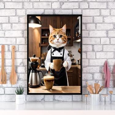 Imagem de Quadro Decorativo Café Gatinho Barista 24X18Cm