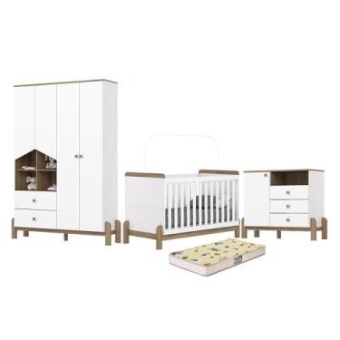 Imagem de Dormitório Infantil Ternura Guarda Roupa, Cômoda e Berço com Colchão S