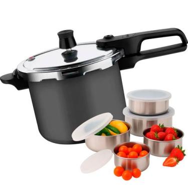 Imagem de Panela De Pressão 4,5L Rochedo Segura Antiaderente Grafite Com Jogo De