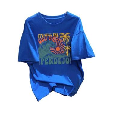 Imagem de Camiseta Feminina De Verão Em Algodão Solta Com Decote Redondo, Confor