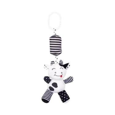 Imagem de Brinquedo De Carrinho De Bebê Em Pelúcia Preto E Branco Com Sino E Cho