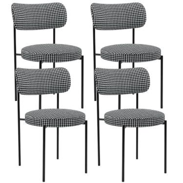 Imagem de Kit 04 Cadeiras Estofadas Para Sala De Jantar Louise L02 Pied Poule - Lyam Decor