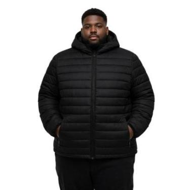 Imagem de Jaqueta de Inverno Plus Size Masculina Acolchoado com Capuz Removível e Zíper-Masculino