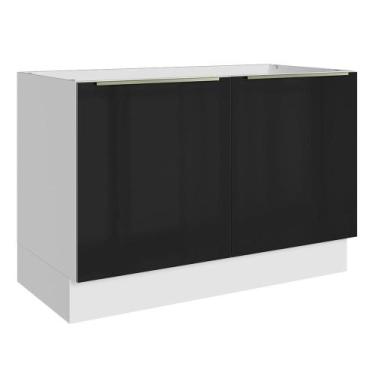 Imagem de Balcão Gabinete de Pia 120 cm 2 Portas (Sem Tampo) Branco/Preto Lux Ma