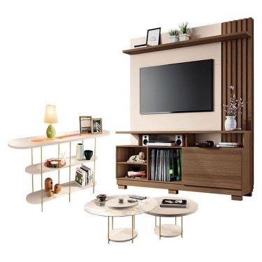 Imagem de Estante Home Theater Artheo Castanho Off White Com Kit Mesa De Centro Sky E Aparador In...