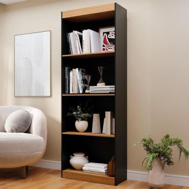 Imagem de Estante Livreiro Bipartida 63cm Com Prateleiras Form Preto/nature Z56 - Mpozenato