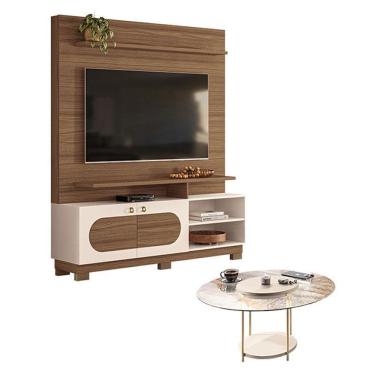 Imagem de Estante Home Theater Axis Castanho Off White Com Mesa De Centro Sky Com Tampo De Vidro Off White - Hb Móveis