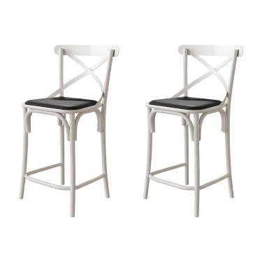 Imagem de Kit 2 Banquetas Baixa Katrina Alta Resistencia e Durabilidade Assento Preto Aço Branco